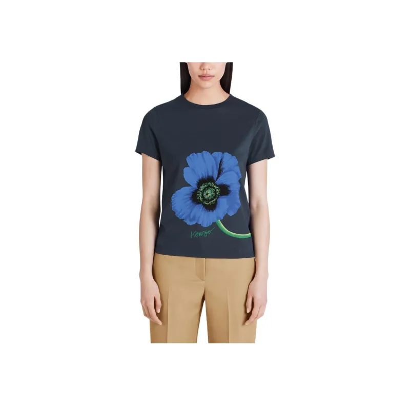 KENZO Poppy Flower Series T Shirts Women's Dark Blue-4