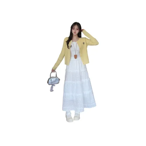 라샤벨 화이트 여성 캐주얼 롱 스커트