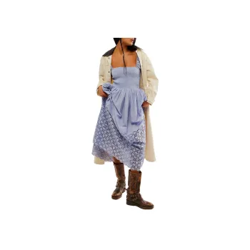 FREE PEOPLE Perfect Storm Midi Long-Sleeved Dresses Women's Blue Heron