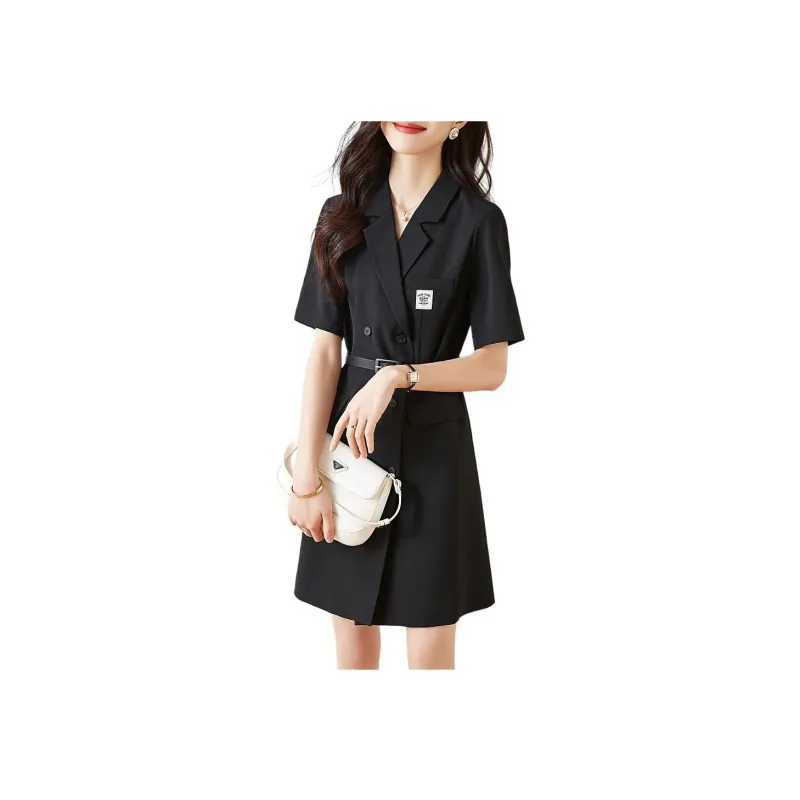 Mo Han Yi Mei Short Sleeved Dress Women's Black-0