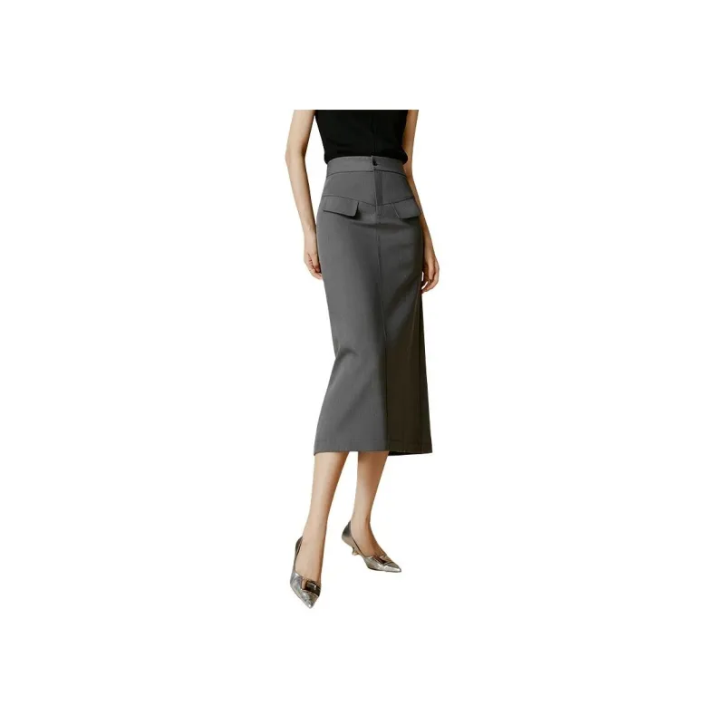 Late White Casual Long Skirts Women's Gray-4