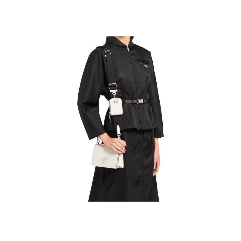 PRADA Leather Shoulder Bag Crossbody Bag Mini Women's White/Black-3