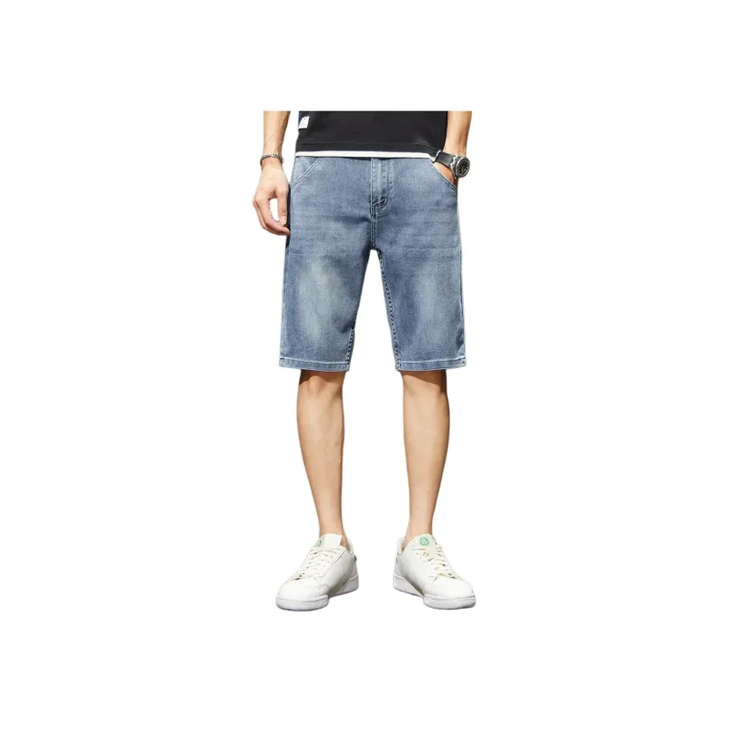 Jean West American Vintage Comfortable Casual Outerwear Thin Premium Washed Five Button Summer Men's Blue Gray-0