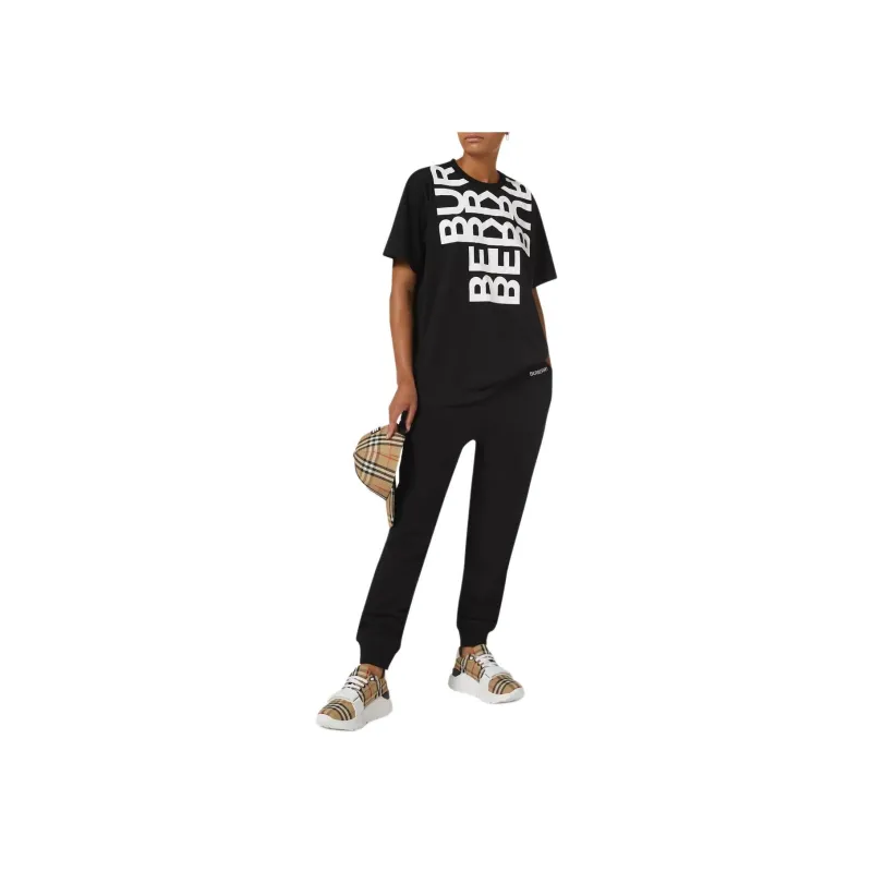 Burberry Embroidered Logo Tapered Track Pants Black-1