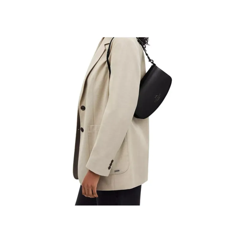 COACH Premium Calfskin Handbag Shoulder Bag Medium Size Women's Black-4