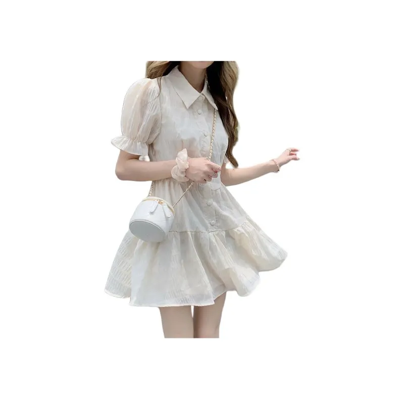 Flowers In Water Short Sleeved Dress Women's Image Color-7