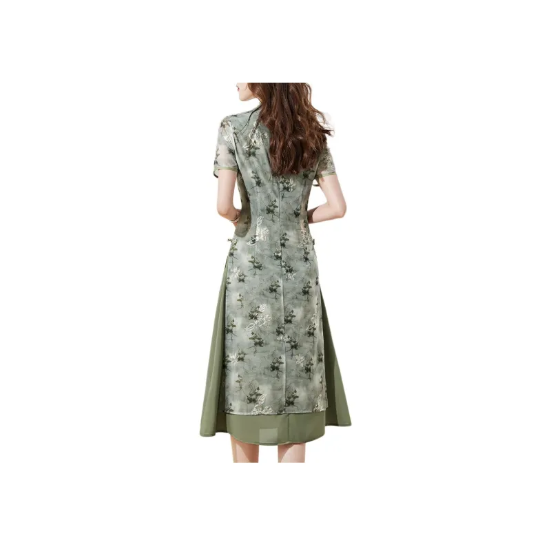 Mo Han Yi Mei Short Sleeved Dress Women's Green-2