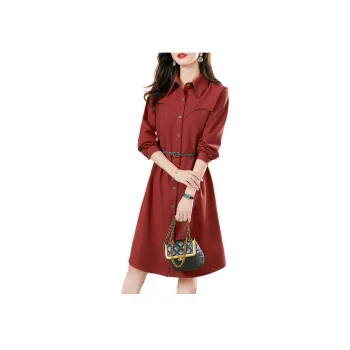 Wbwq Long Sleeved Dress Women's Maroon