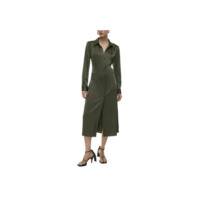 ARITZIA Babaton Hearst Satin Dress Long-Sleeved Dresses Women's Dark Olive-3