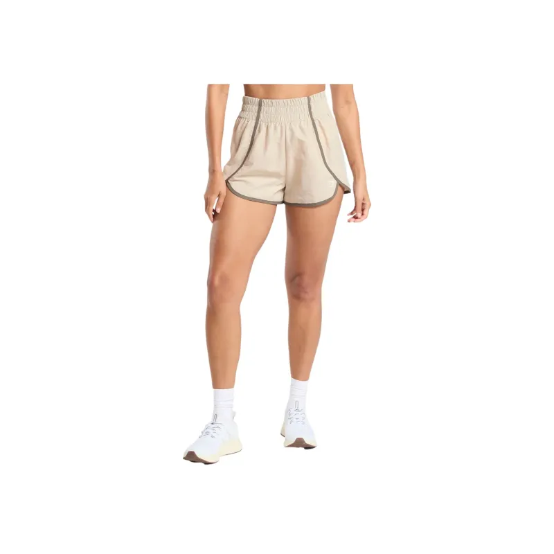 GYMSHARK Retro Waistband Sports Shorts Women's Cream Beige Camouflage Brown-0