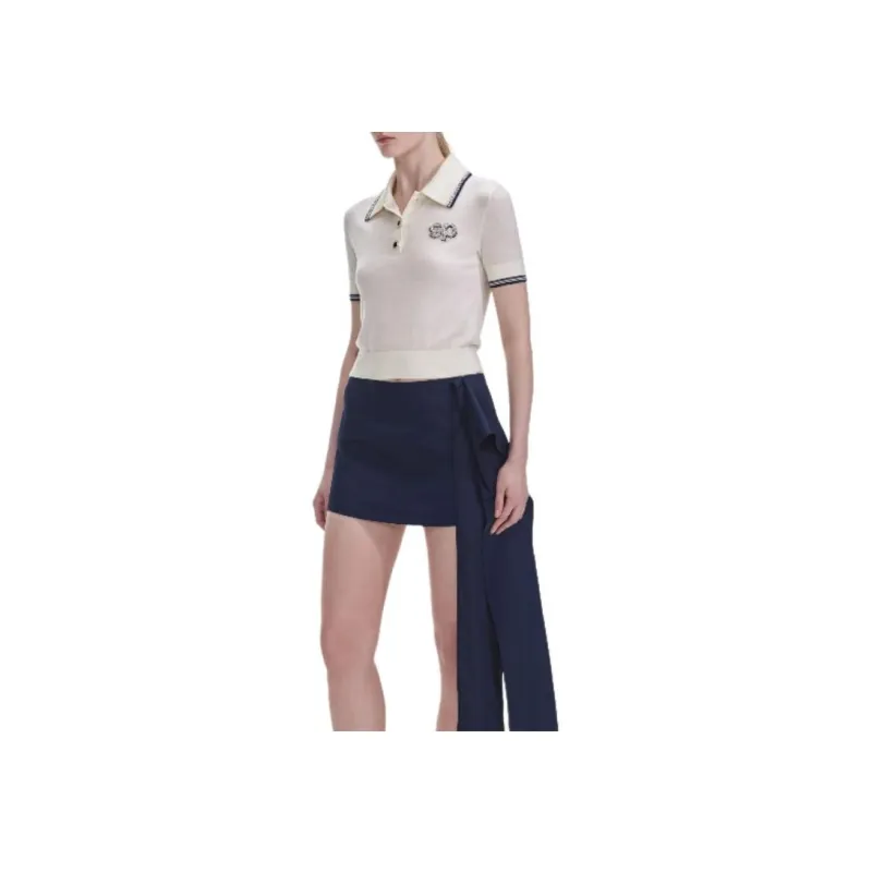Self portrait SP patch Polo Top-2
