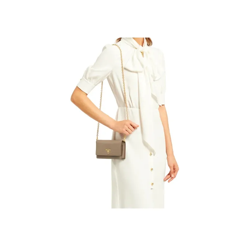 PRADA Saffiano Leather Handbag Shoulder Bags Mini Women's Clay Gray-3