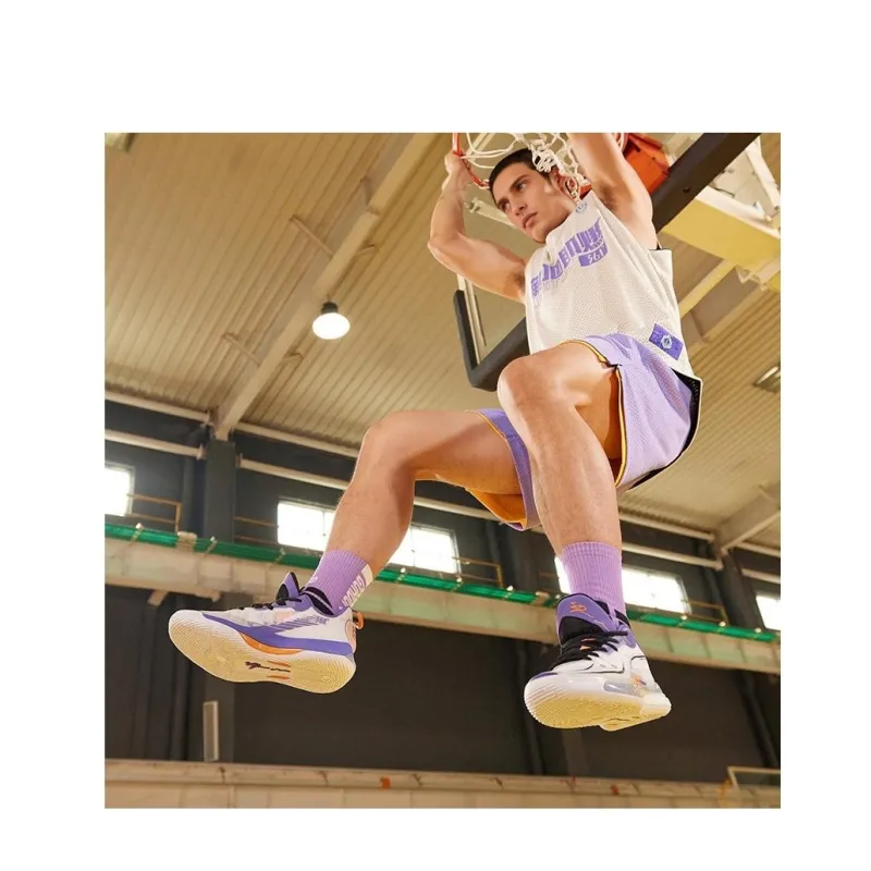 361° DVD2 CQT Cushioning Anti Slip Wear Resistant Breathability Low Top Basketball Shoes Men's Purple White-5
