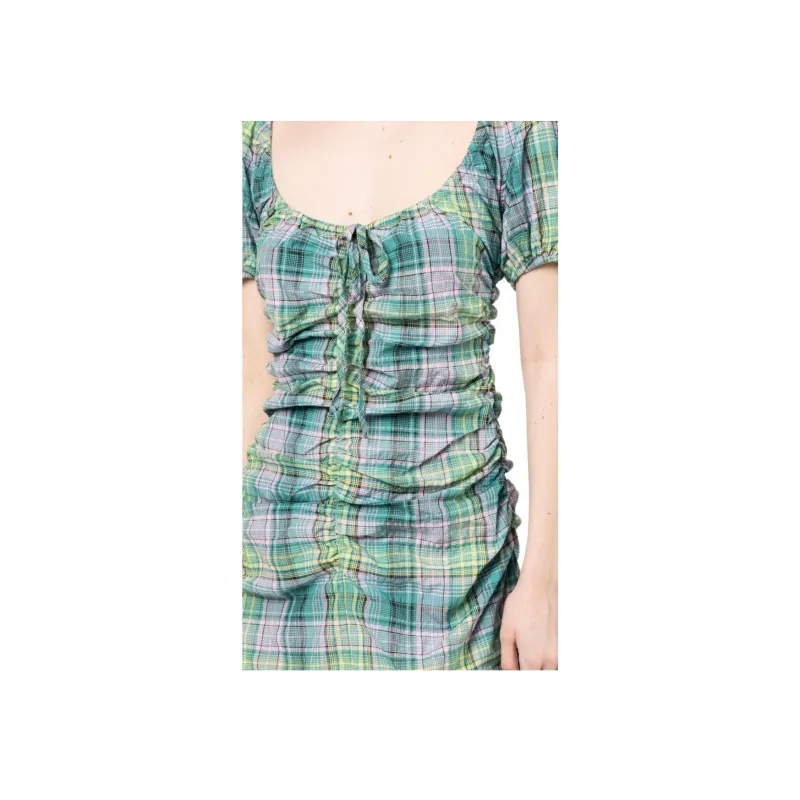 GANNI Checked Seersucker Midi Dress-3
