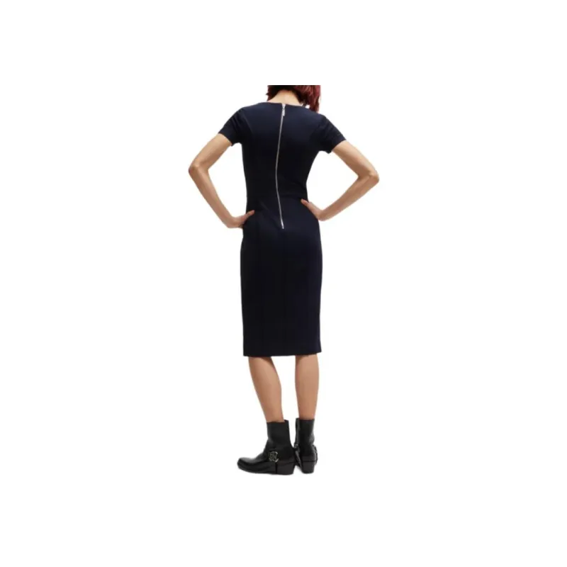 HUGO BOSS V-Neck Jersey Dress With Front Slit Short-Sleeved Dresses Women's Blue-1