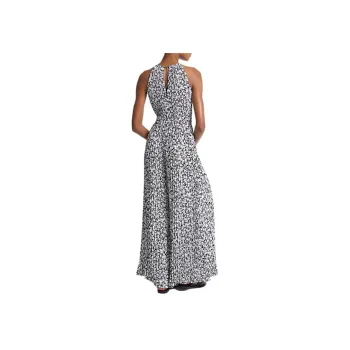 MICHAEL KORS Floral Print Pleated Crepe Halter Jumpsuit