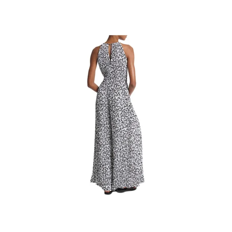 MICHAEL KORS Floral Print Pleated Crepe Halter Jumpsuit-0