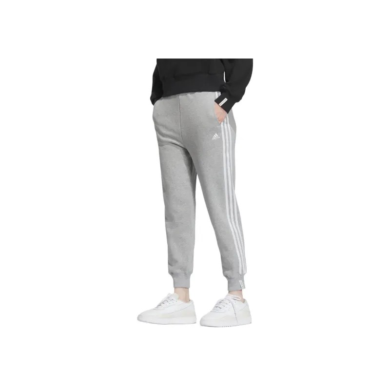 Adidas Three Stripe Terry Tapered Pants Knitted Sports Pants Women's Gray-1