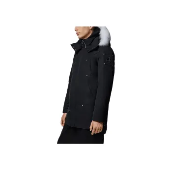 Moose Knuckles FW21 Solid Color Hooded Mid Length Down Jacket Men's Black