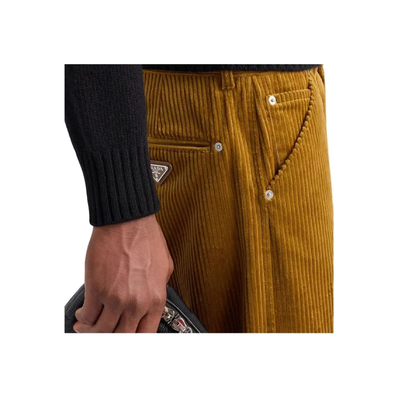 PRADA Triangle Logo Tapered Leg Trousers-4