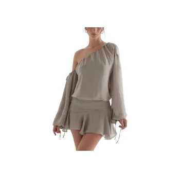 HOUSE OF CB Wilhelmina Off Shoulder Dress Long Sleeved Dress Women's Ash Green/Gray Green