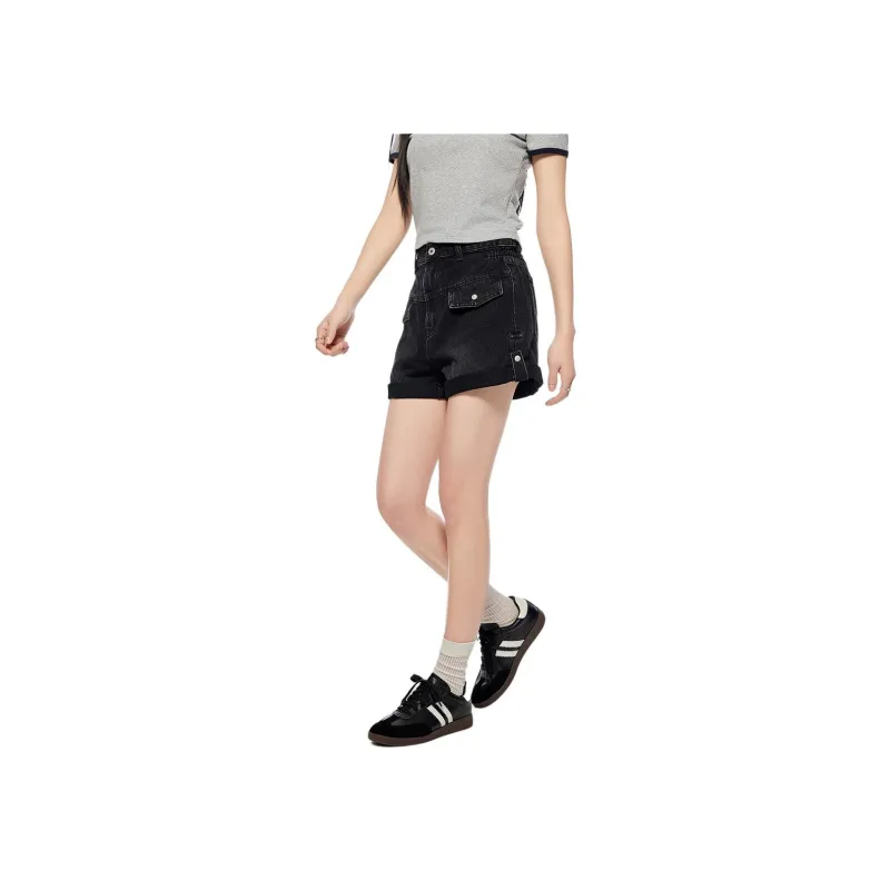 A21 Denim Shorts Women's Black Gray-3