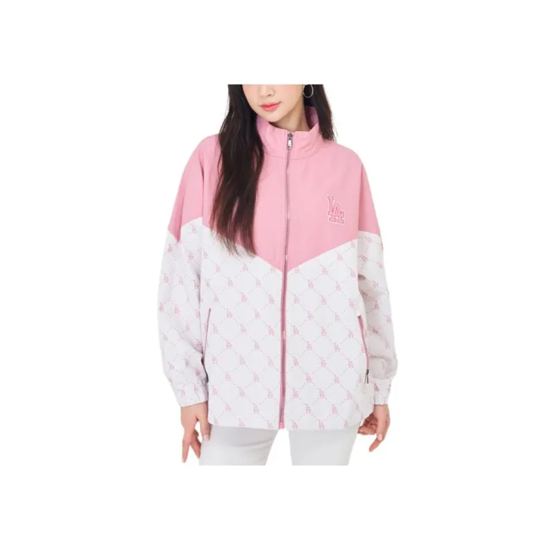 MLB Monogram Los Angeles Dodgers Jackets Coats Unisex Hemp Pink-2