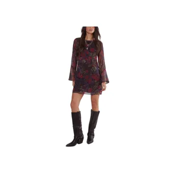 NASTY GAL Floral Animal Chiffon Fluted Sleeve Tunic Dress Long-Sleeved Dresses Women's Multicolor