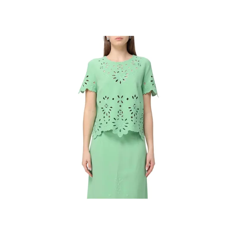 ERMANNO SCERVINO Openwork Crewneck Cropped Blouse-2