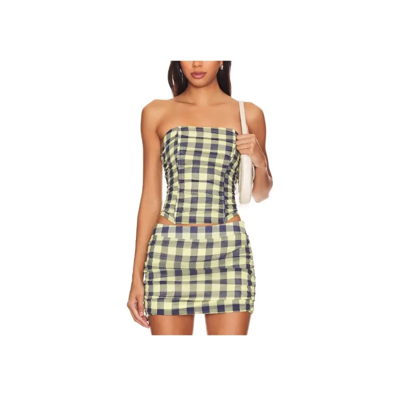 Lioness Strapless Top Women's Sea Blue Check-0
