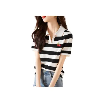 Mo Han Yi Mei Regular T Shirt Women's Black White Stripes