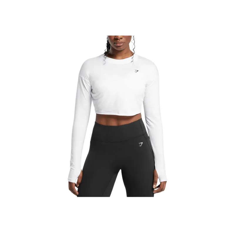 GYMSHARK Lifting Long Sleeve Crop Top Crop Tops Women's White-0