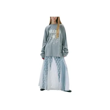 MARDI MERCREDI SS25 UNISEX TSHIRT LONG SLEEVE FLOWERMARDI_GREY IVORY T Shirt Korean Style Unisex Gray Ivory White