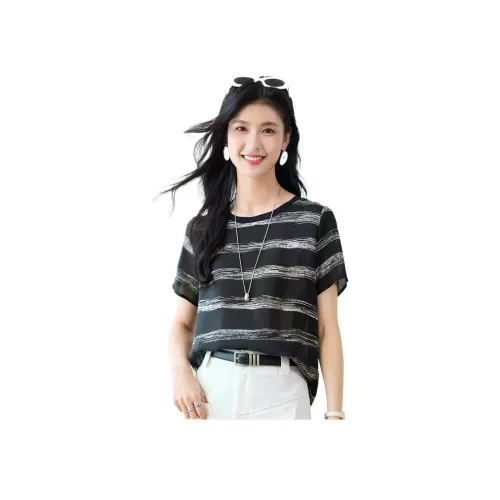 JINJU 블랙 여성 티셔츠