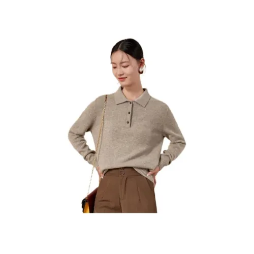 MIHUANG 라이트 브라운 여성 캐시미어 스웨터