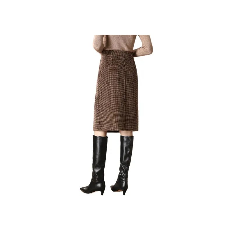 FENHONGMALI Casual Long Skirts Women's Coffee-2
