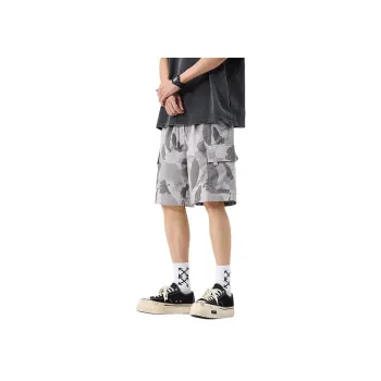Menglaini Casual Shorts Unisex Light Gray Breathable Camouflage