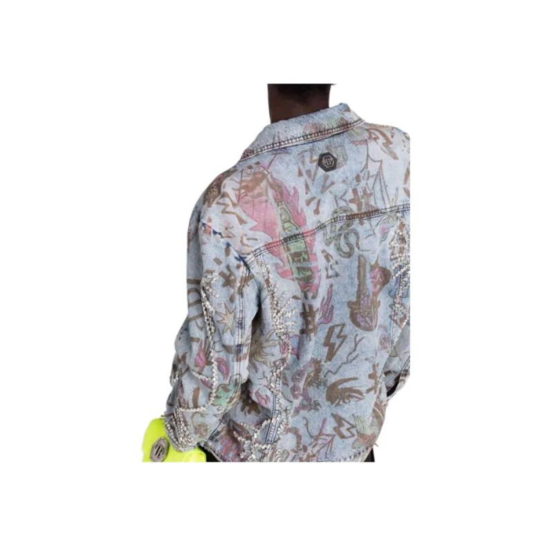 PHILIPP PLEIN Monogram Tattoo print Oversize Denim Jacket-2