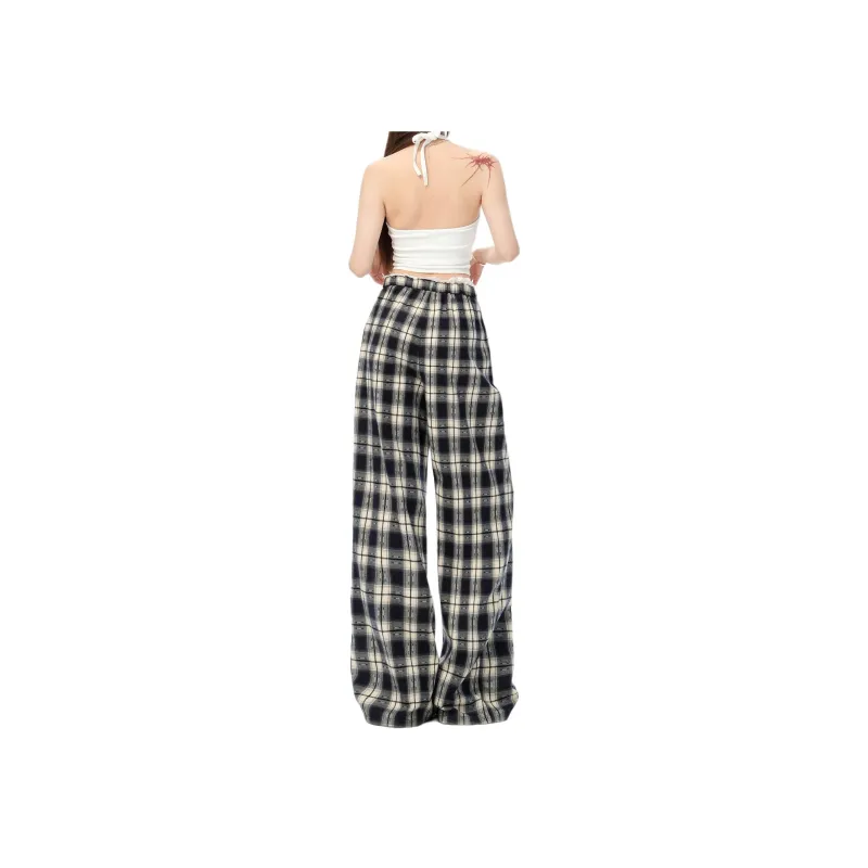 Wen Shan Casual Pants Women's Lace Trim Plaid-1