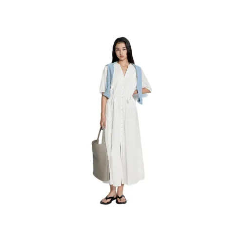 Ochirly 아이보리 여성 긴팔 원피스