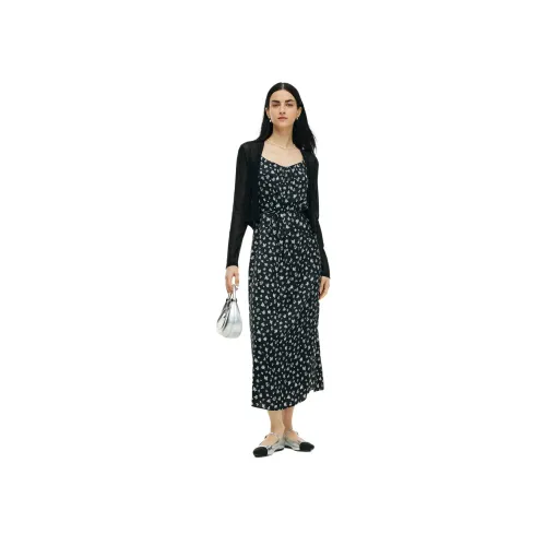 GOELIA 8BD 블랙 밑창 아이보리 및 스몰 로즈 프린팅 여성 투피스 스커트 세트