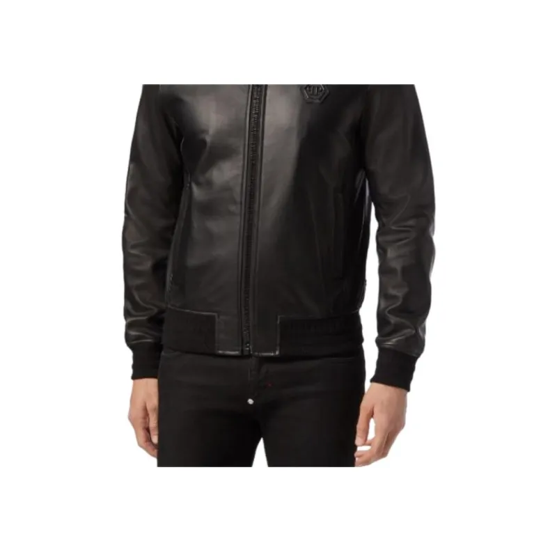 PHILIPP PLEIN FW23 Leather Bomber Philipp Plein Tm Jackets Coats Men's Black-5