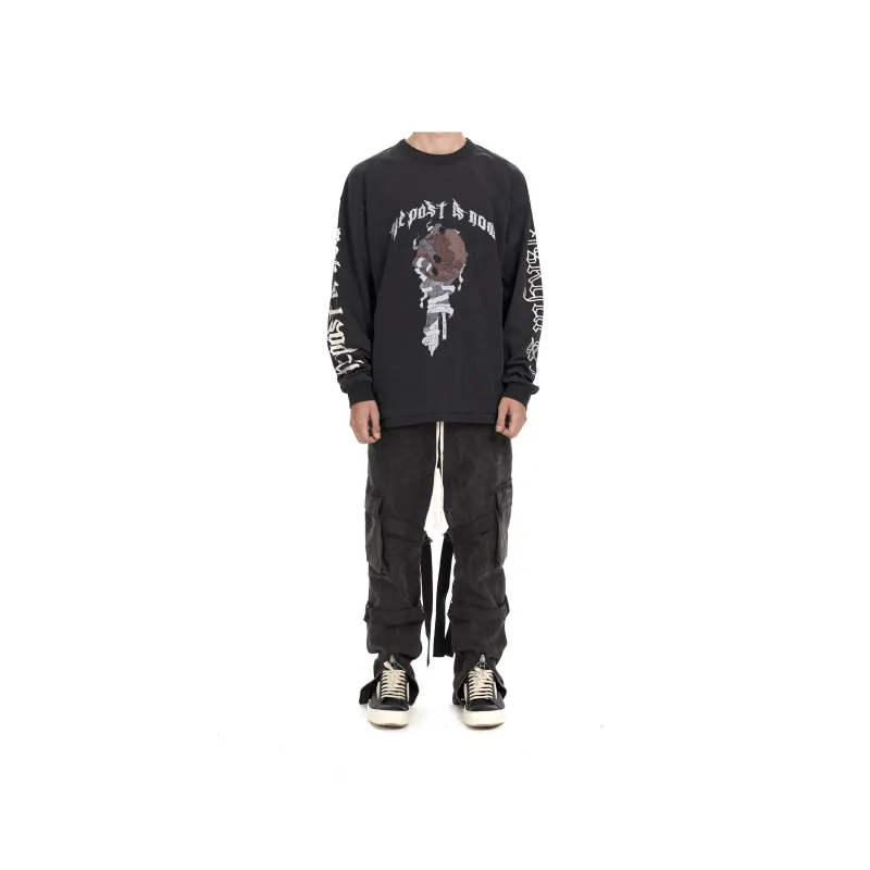 Askyurself Drop Shoulder Sleeve T Shirt Unisex Washed Black-4