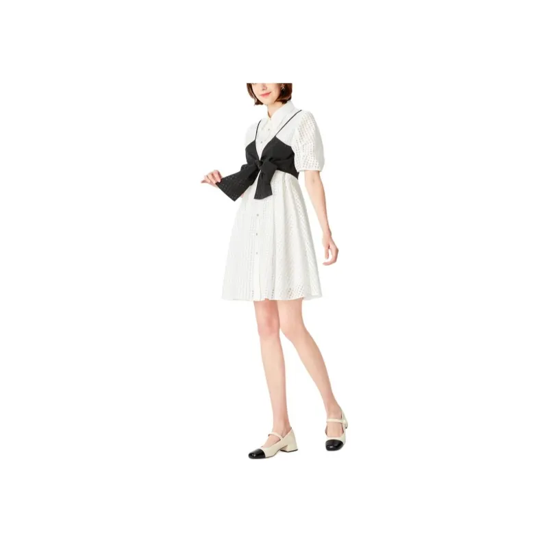 EICHITOO Short Sleeved Dress Women's Raw White Trim-1
