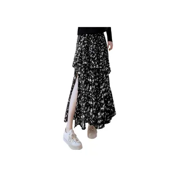 Cypress House Casual Long Skirt Women's Black With Pink Floral