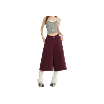 Wen Shan Denim Shorts Women's Dark Purple Capri Pants