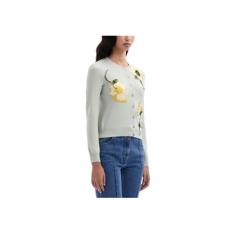 Oscar De La Renta Embroidered-flower Fine-knit Cardigan-5