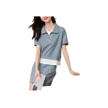 Mo Han Yi Mei Skirt Set Women's Gray Blue & White