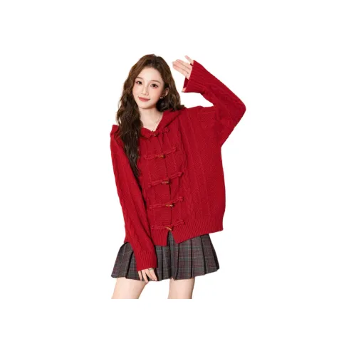 Tonlion 차이나 레드 여성 스웨터