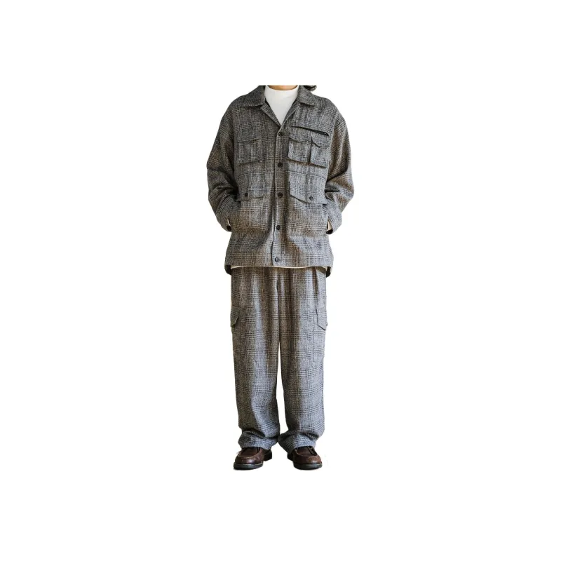 PUNCTILIOUS Casual Pants Unisex Gray Blue Plaid-1